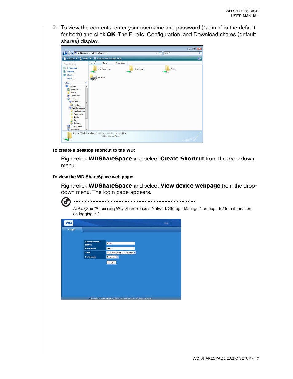 To create a desktop shortcut to the wd | Western Digital WD ShareSpace User Manual User Manual | Page 22 / 207