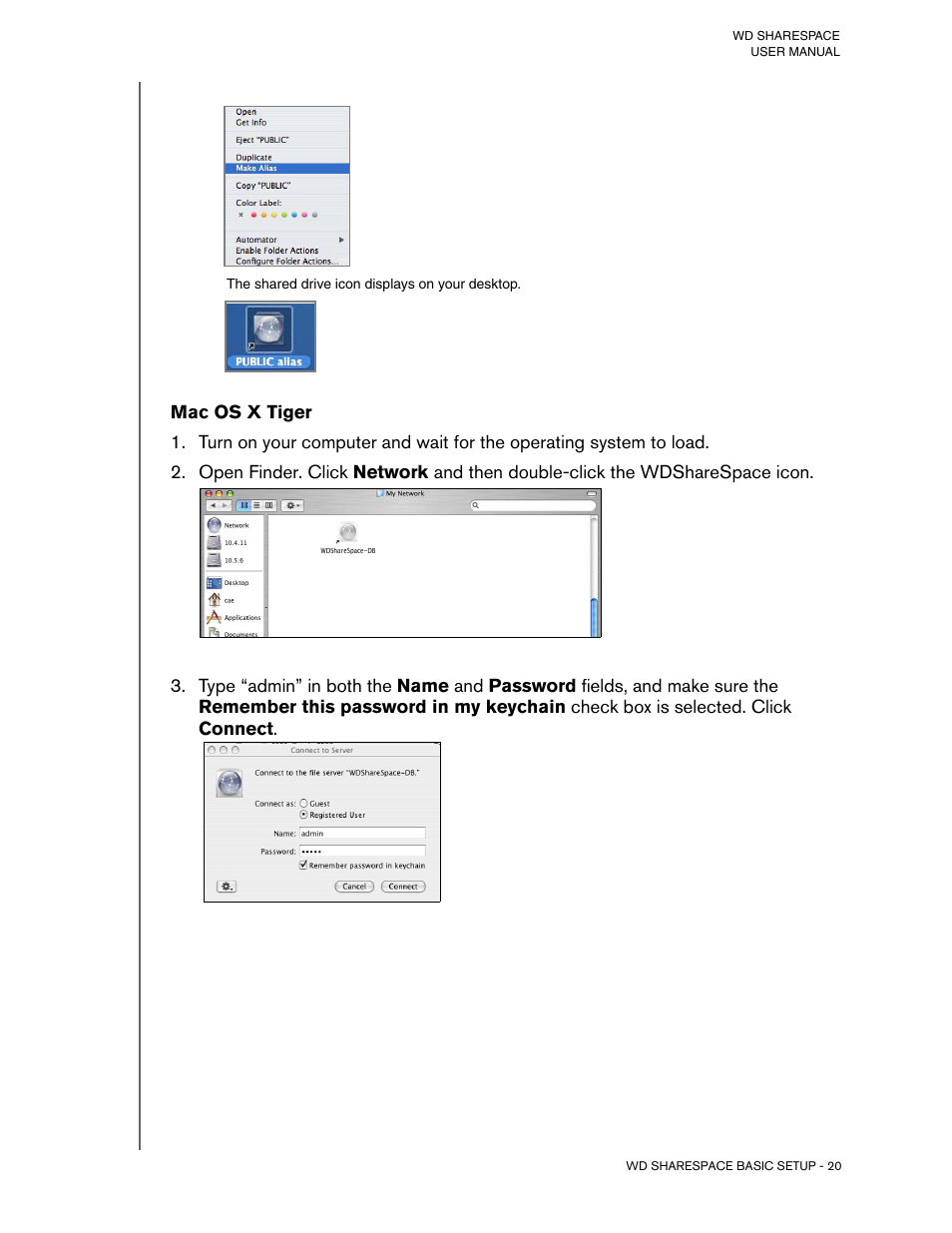 Mac os x tiger | Western Digital WD ShareSpace User Manual User Manual | Page 25 / 207