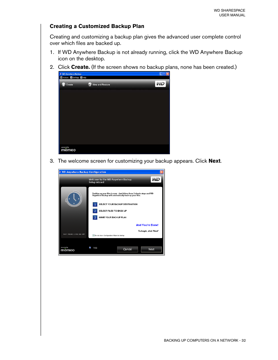 Creating a customized backup plan | Western Digital WD ShareSpace User Manual User Manual | Page 37 / 207