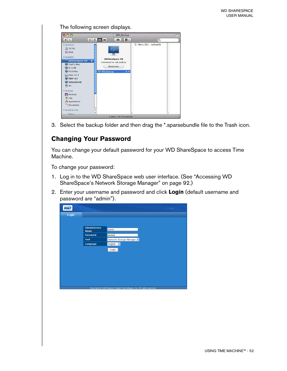 Changing your password | Western Digital WD ShareSpace User Manual User Manual | Page 57 / 207