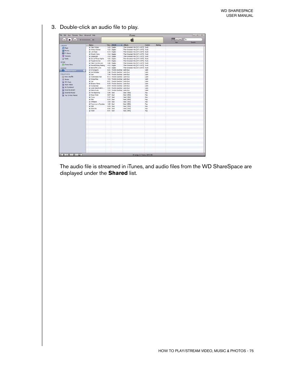 Double-click an audio file to play | Western Digital WD ShareSpace User Manual User Manual | Page 80 / 207