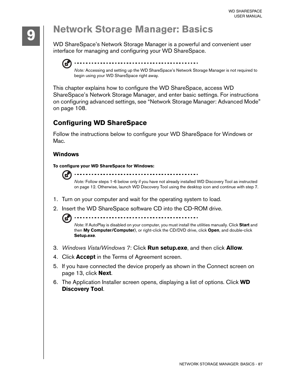 Network storage manager: basics, Configuring wd sharespace, Windows | To configure your wd sharespace for windows, Click accept in the terms of agreement screen | Western Digital WD ShareSpace User Manual User Manual | Page 92 / 207