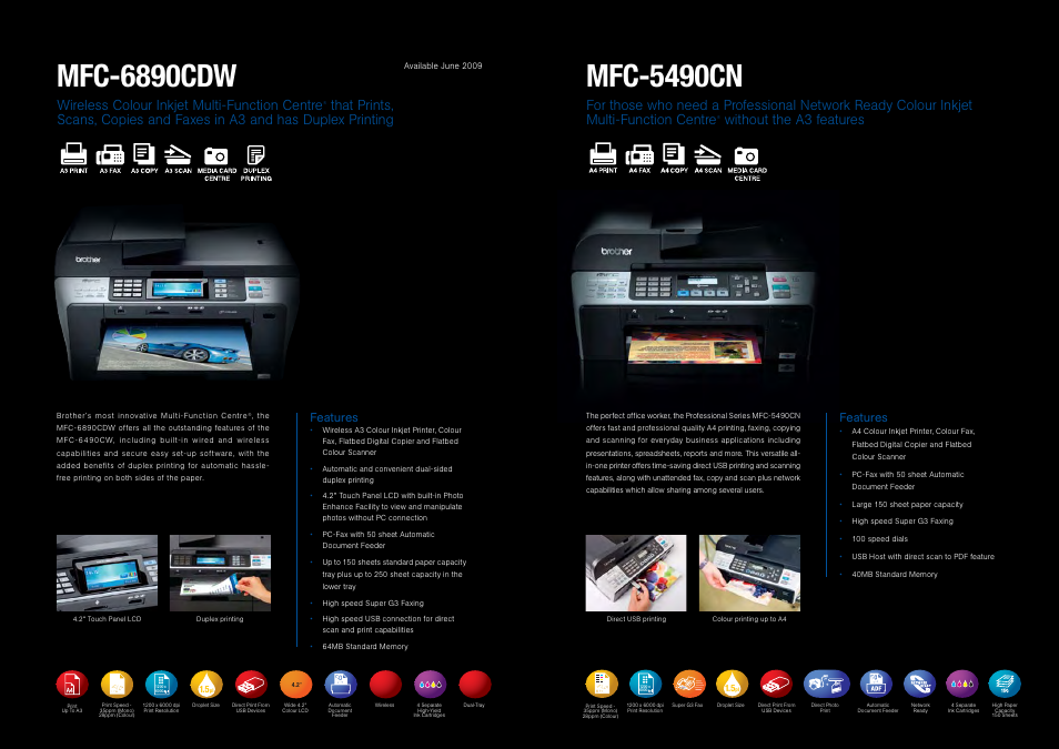 Wireless colour inkjet multi-function centre, Without the a3 features, Features | Brother A3 User Manual | Page 5 / 9