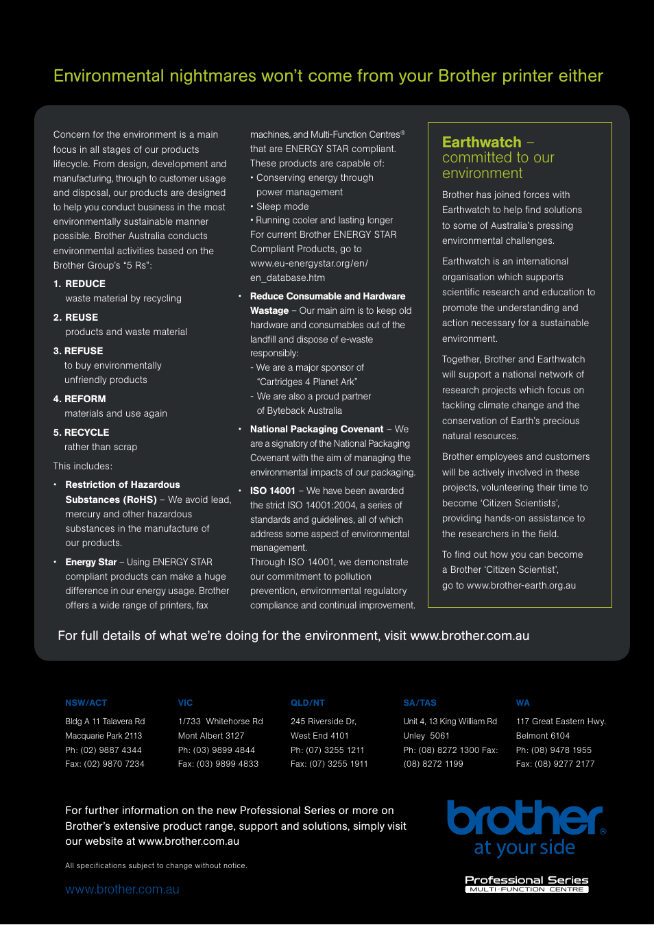 Earthwatch – committed to our environment | Brother A3 User Manual | Page 9 / 9