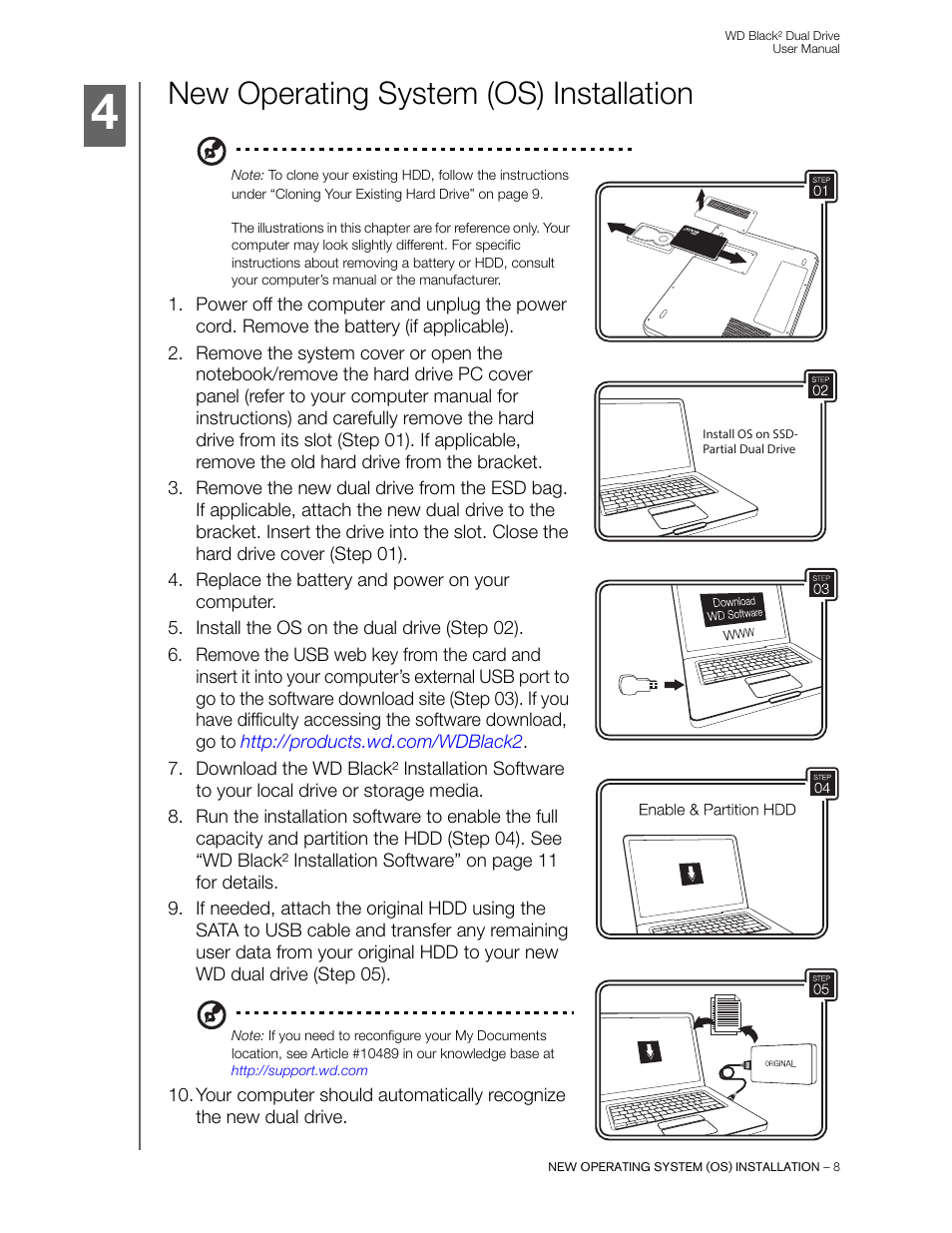 New operating system (os) installation | Western Digital WD Black2 Dual Drive User Manual User Manual | Page 10 / 24