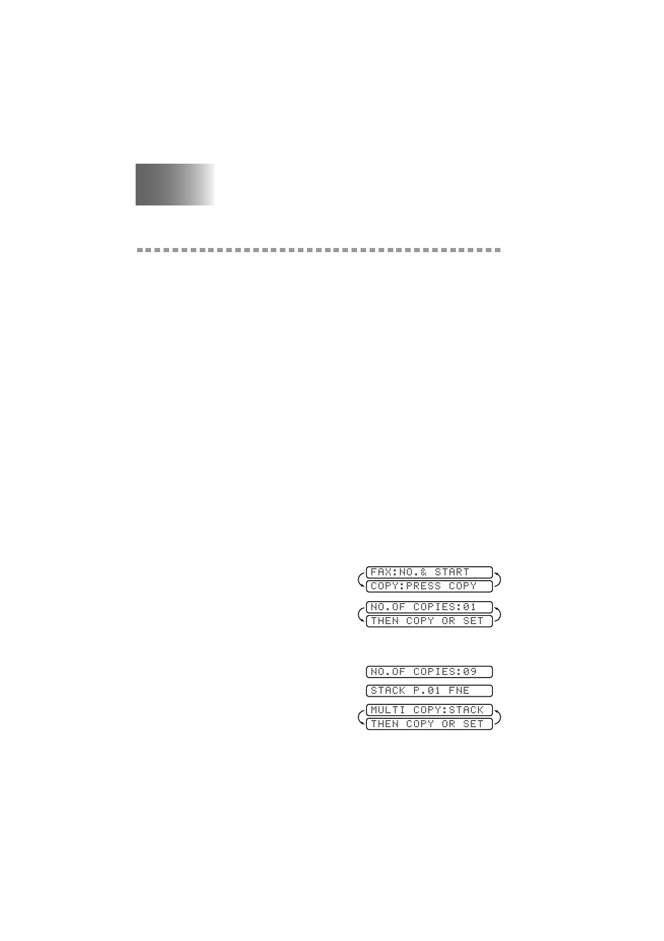Making copies, Copy functions, Making a single copy | Making copies -1, Copy functions -1, Reduce/enlarge, sort/stack -1 | Brother fax560 User Manual | Page 60 / 83