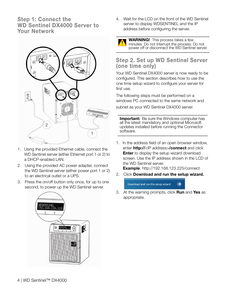 Step 2. set up wd sentinel server (one time only) | Western Digital WD Sentinel DX4000 Quick Install Guide User Manual | Page 5 / 13