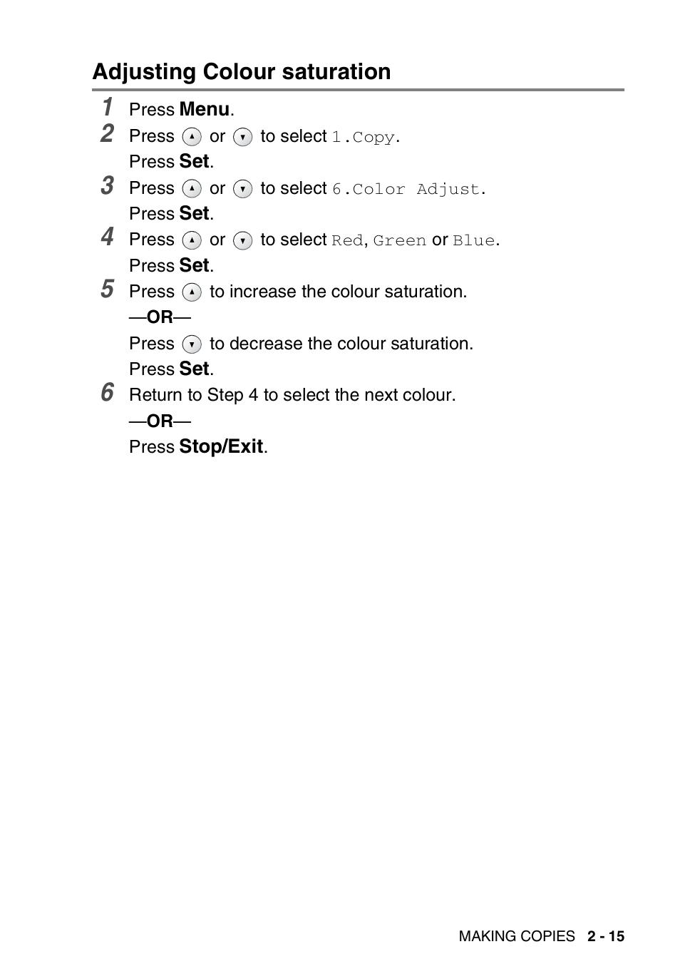 Adjusting colour saturation, Adjusting colour saturation -15 | Brother DCP-110C User Manual | Page 38 / 100