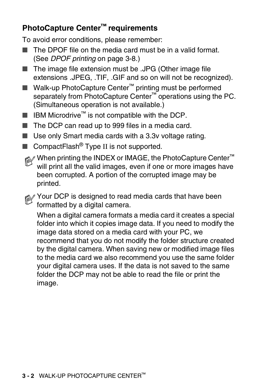 Photocapture center™ requirements, Photocapture center, Requirements -2 | Requirements | Brother DCP-110C User Manual | Page 41 / 100