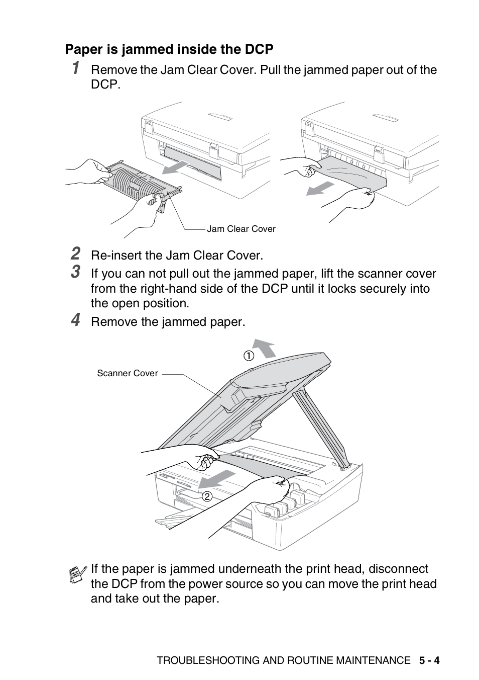 Paper is jammed inside the dcp, Paper is jammed inside the dcp -4 | Brother DCP-110C User Manual | Page 62 / 100