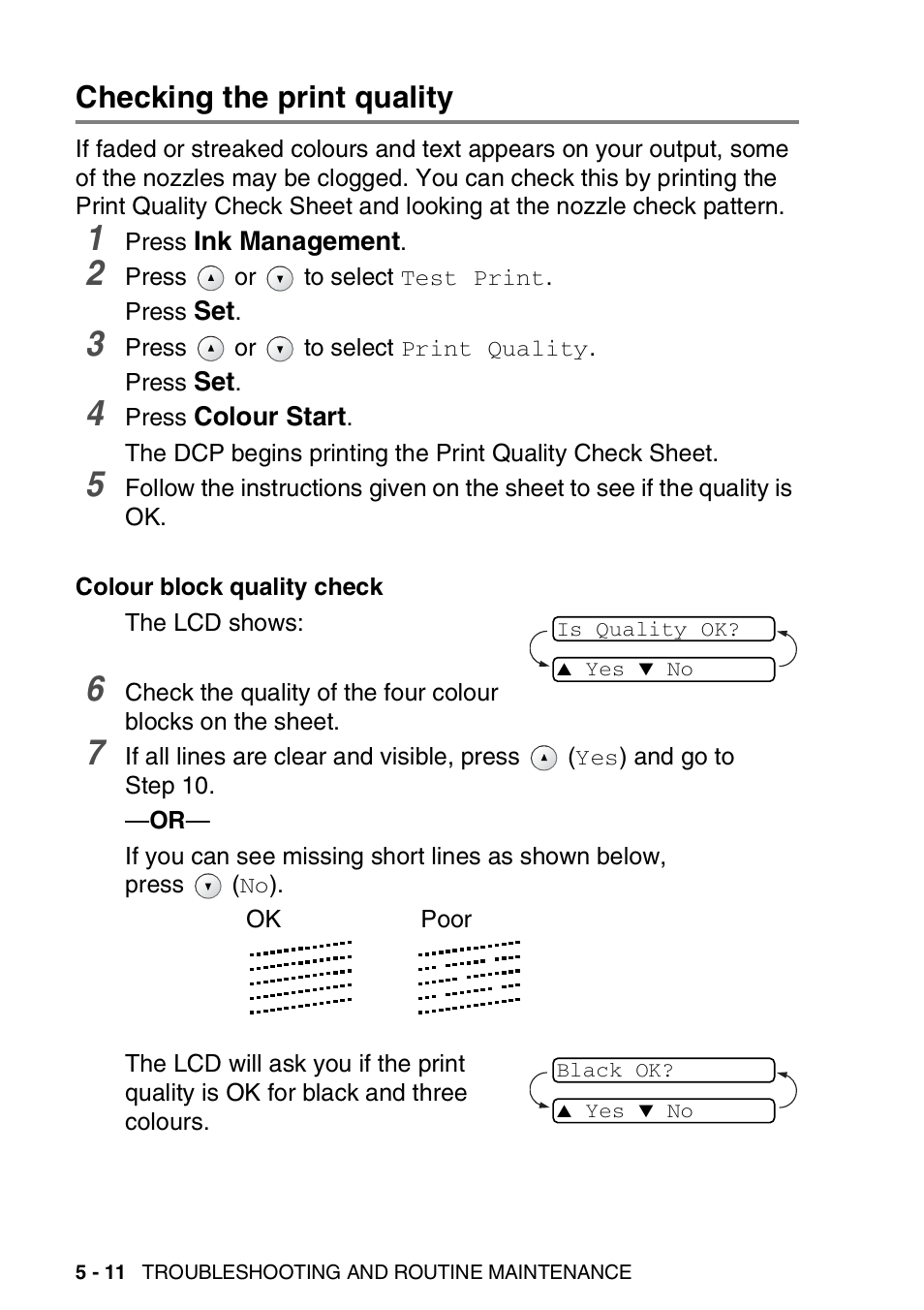 Checking the print quality, Checking the print quality -11 | Brother DCP-110C User Manual | Page 69 / 100