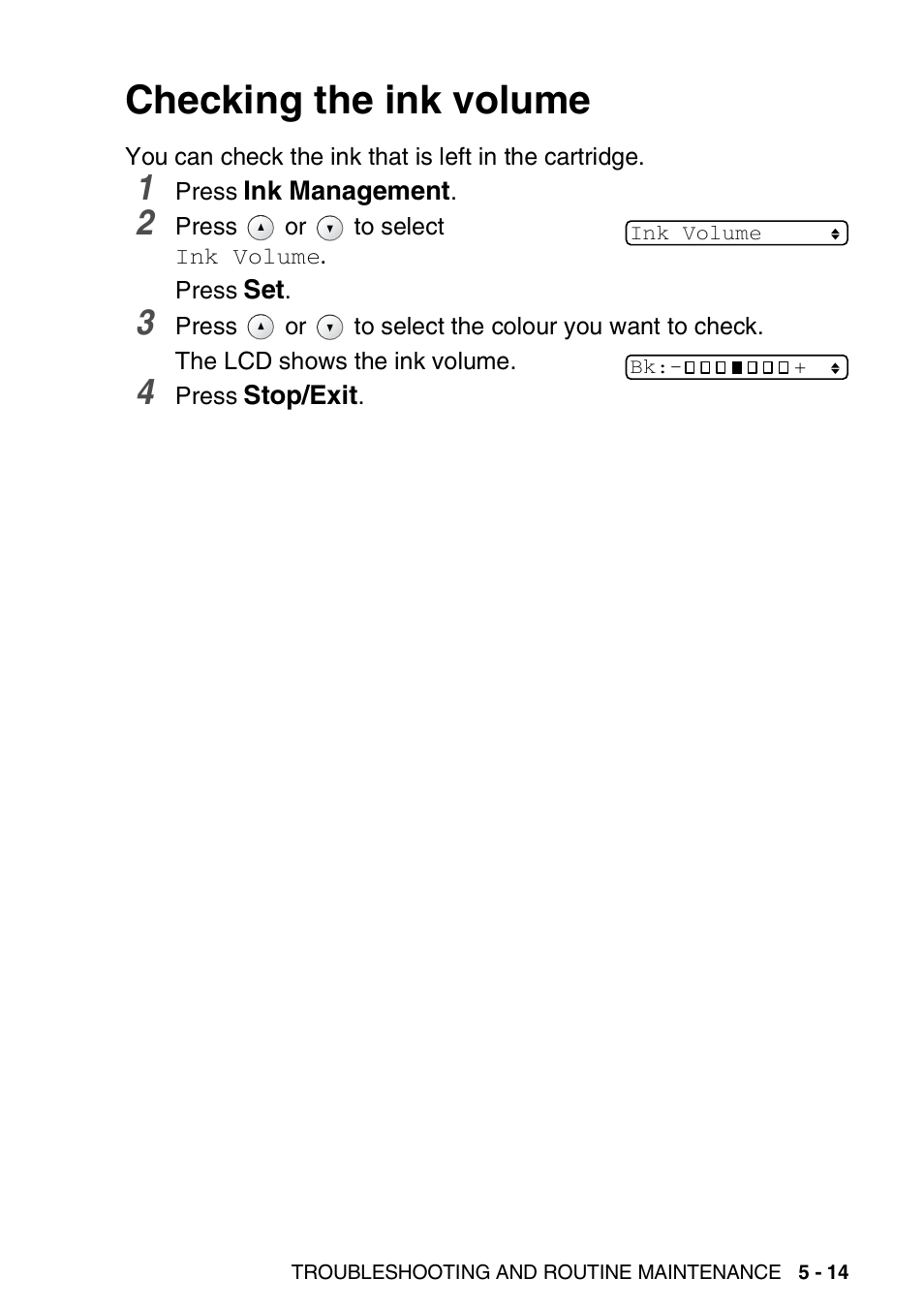 Checking the ink volume, Checking the ink volume -14 | Brother DCP-110C User Manual | Page 72 / 100