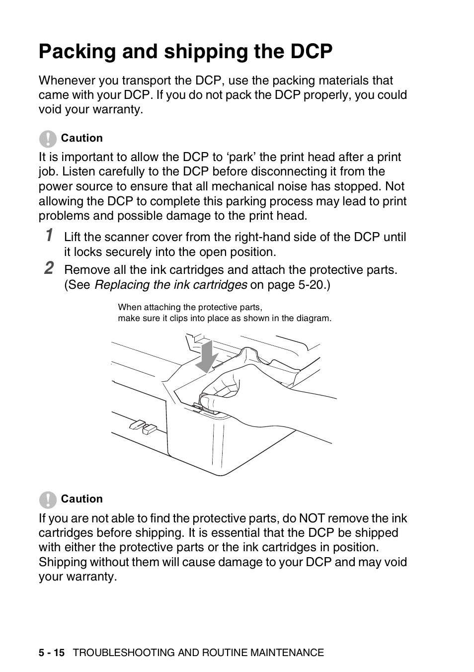 Packing and shipping the dcp, Packing and shipping the dcp -15 | Brother DCP-110C User Manual | Page 73 / 100