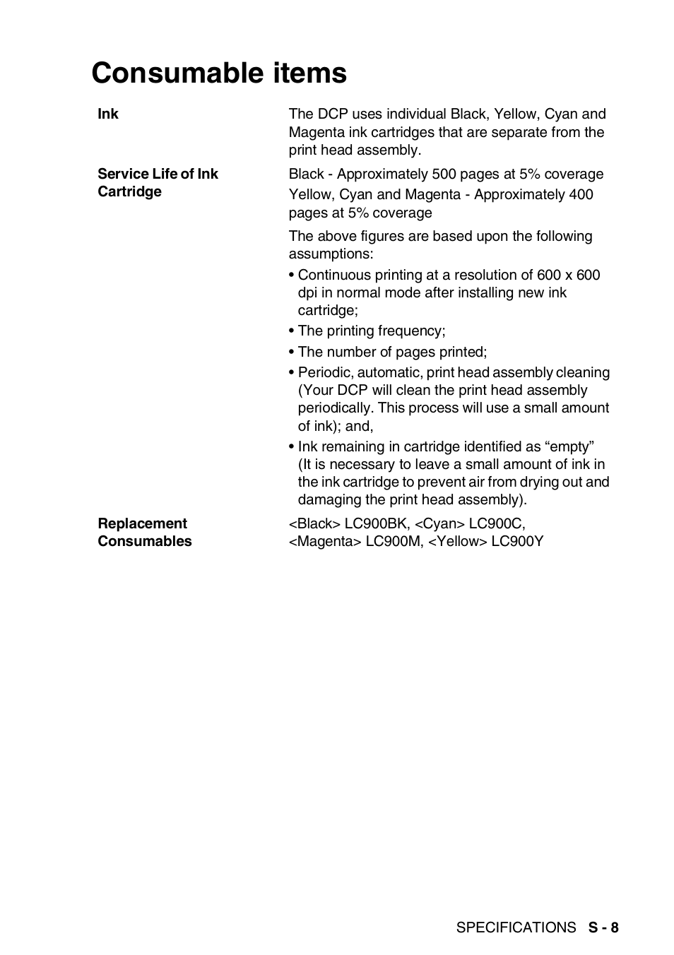 Consumable items | Brother DCP-110C User Manual | Page 96 / 100