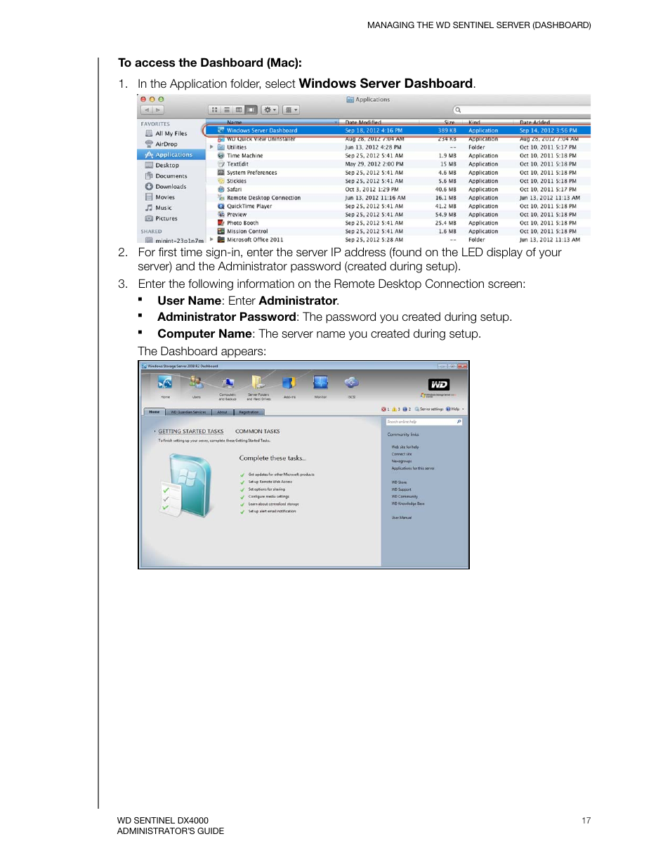To access the dashboard (mac) | Western Digital WD Sentinel DX4000 User Manual User Manual | Page 21 / 82