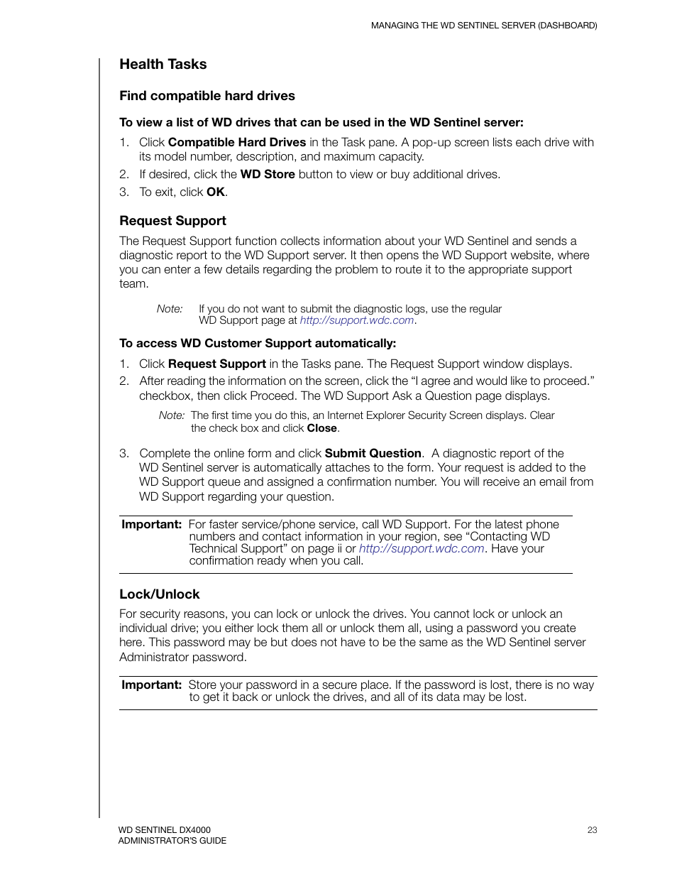 Health tasks | Western Digital WD Sentinel DX4000 User Manual User Manual | Page 27 / 82