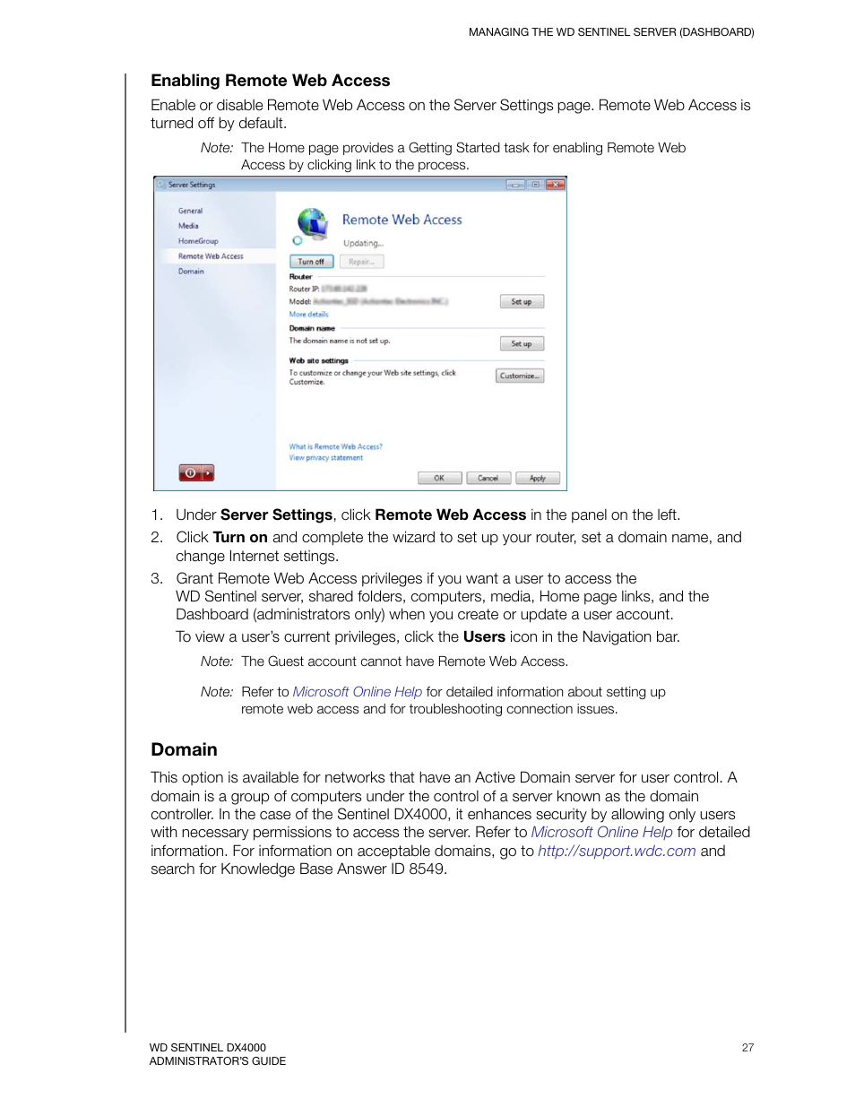 Domain | Western Digital WD Sentinel DX4000 User Manual User Manual | Page 31 / 82
