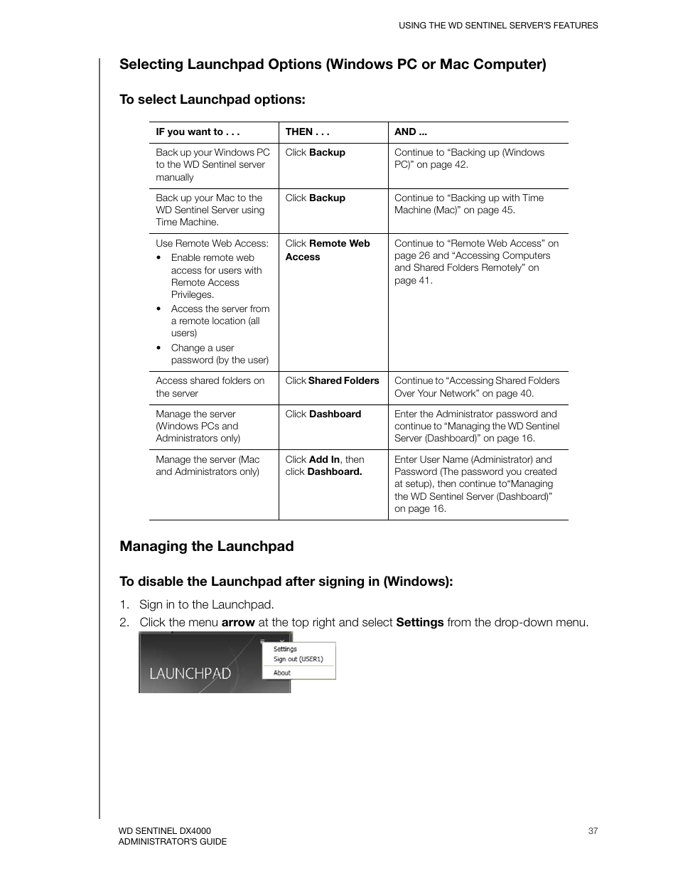 Managing the launchpad | Western Digital WD Sentinel DX4000 User Manual User Manual | Page 41 / 82