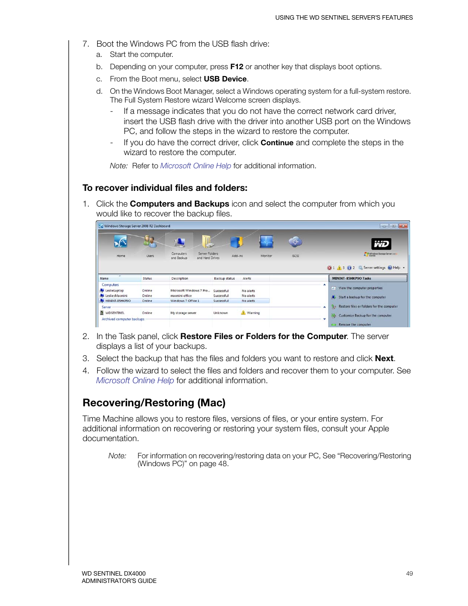 Recovering/restoring (mac) | Western Digital WD Sentinel DX4000 User Manual User Manual | Page 53 / 82