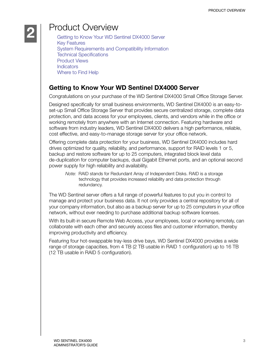 Product overview, Getting to know your wd sentinel dx4000 server | Western Digital WD Sentinel DX4000 User Manual User Manual | Page 7 / 82