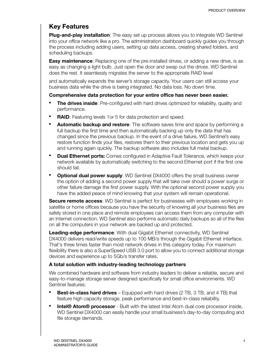 Key features | Western Digital WD Sentinel DX4000 User Manual User Manual | Page 8 / 82