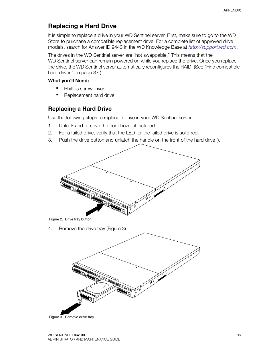 Replacing a hard drive | Western Digital WD Sentinel RX4100 User Manual User Manual | Page 102 / 117
