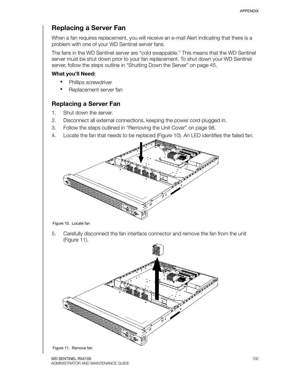 Replacing a server fan | Western Digital WD Sentinel RX4100 User Manual User Manual | Page 108 / 117