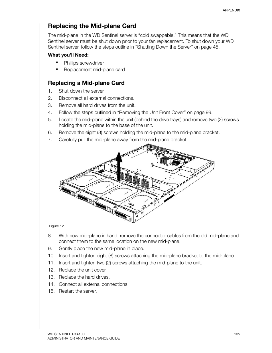 Replacing the mid-plane card, Replacing a mid-plane card | Western Digital WD Sentinel RX4100 User Manual User Manual | Page 111 / 117