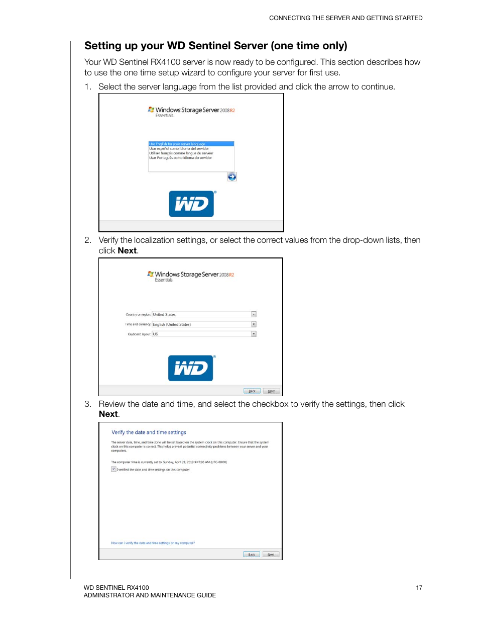 Setting up your wd sentinel server (one time only) | Western Digital WD Sentinel RX4100 User Manual User Manual | Page 23 / 117
