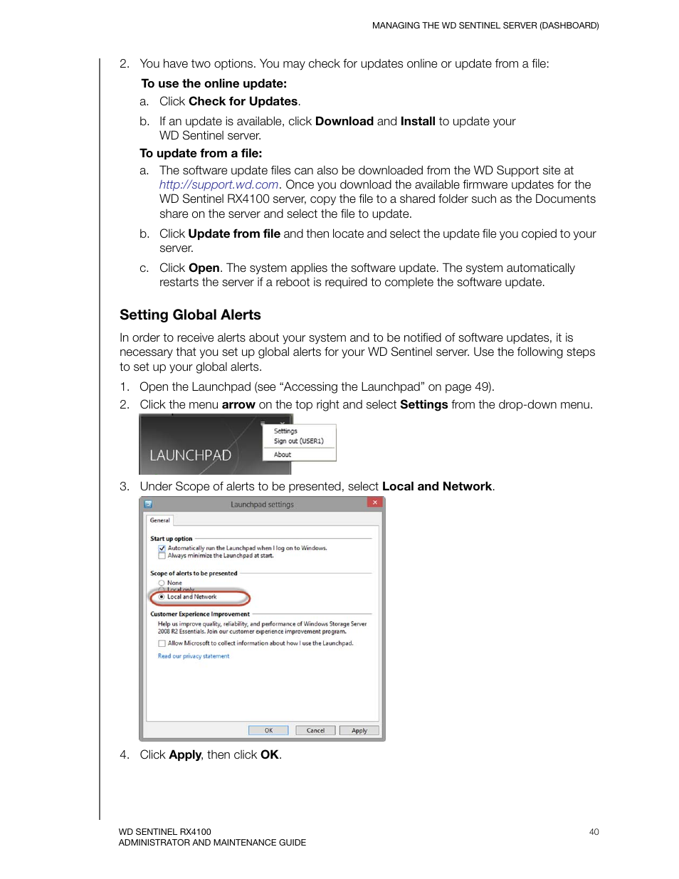 Setting global alerts | Western Digital WD Sentinel RX4100 User Manual User Manual | Page 46 / 117