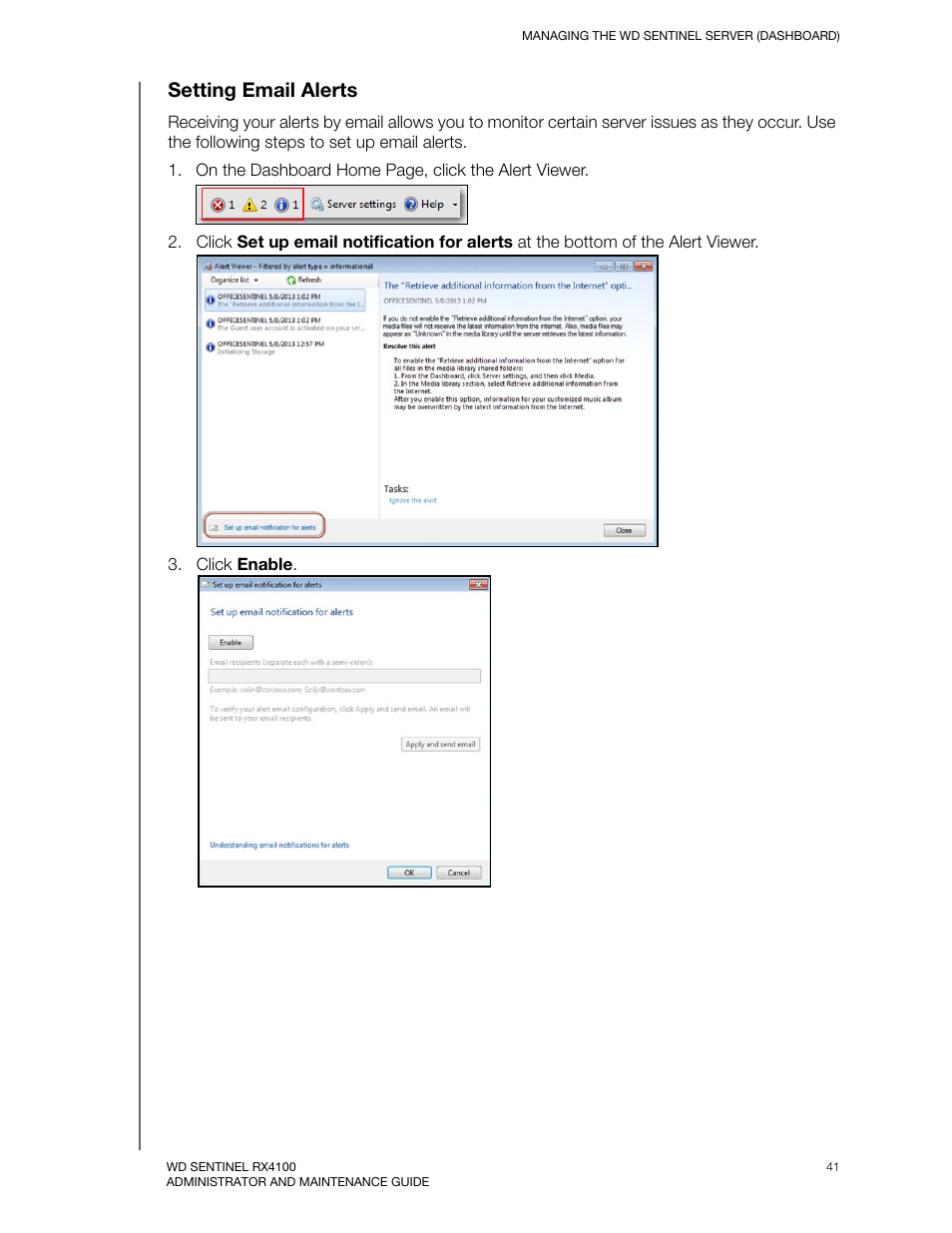 Setting email alerts | Western Digital WD Sentinel RX4100 User Manual User Manual | Page 47 / 117