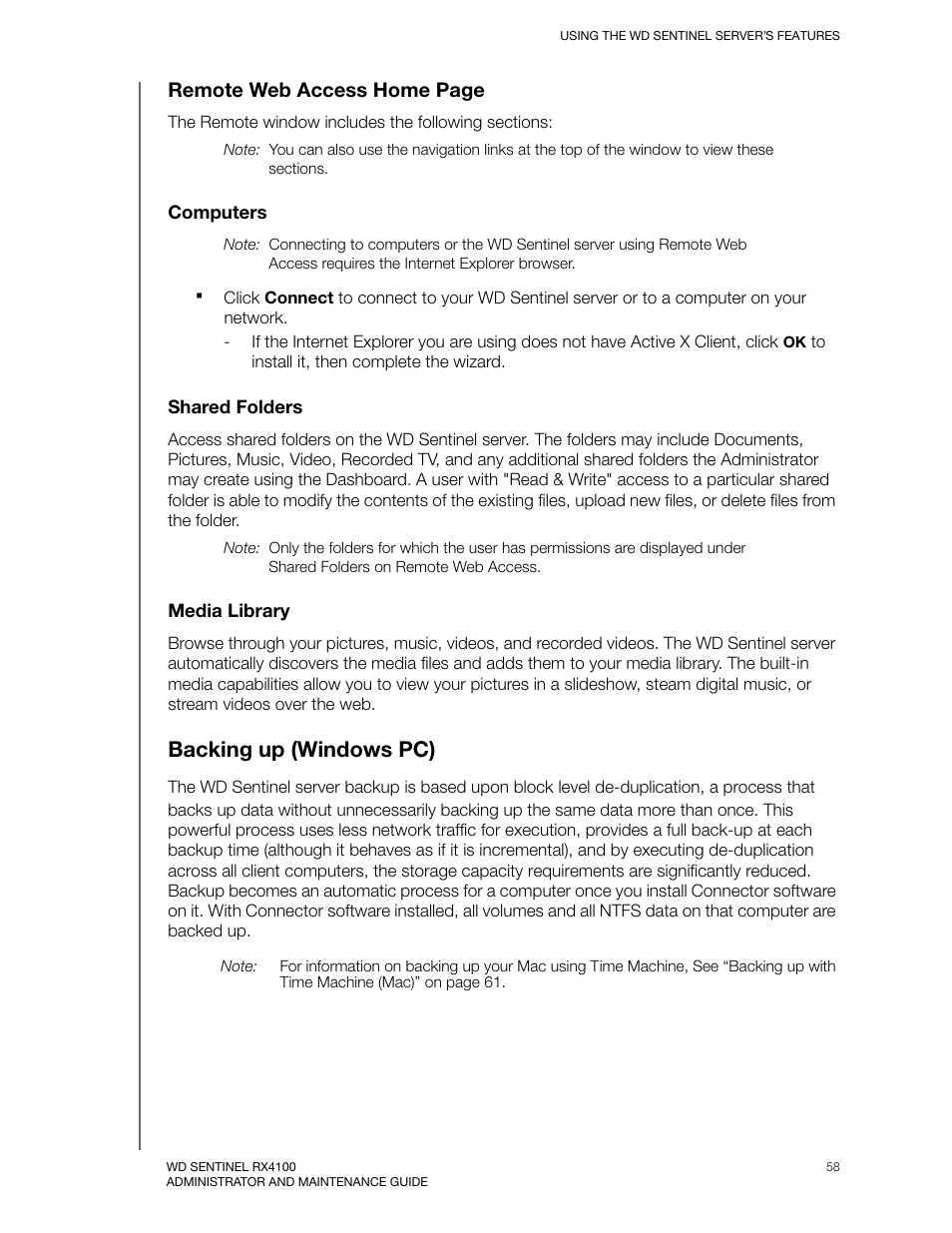 Backing up (windows pc), Remote web access home page | Western Digital WD Sentinel RX4100 User Manual User Manual | Page 64 / 117