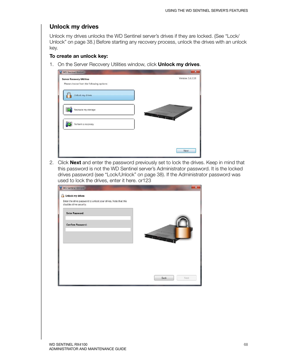 Unlock my drives | Western Digital WD Sentinel RX4100 User Manual User Manual | Page 74 / 117