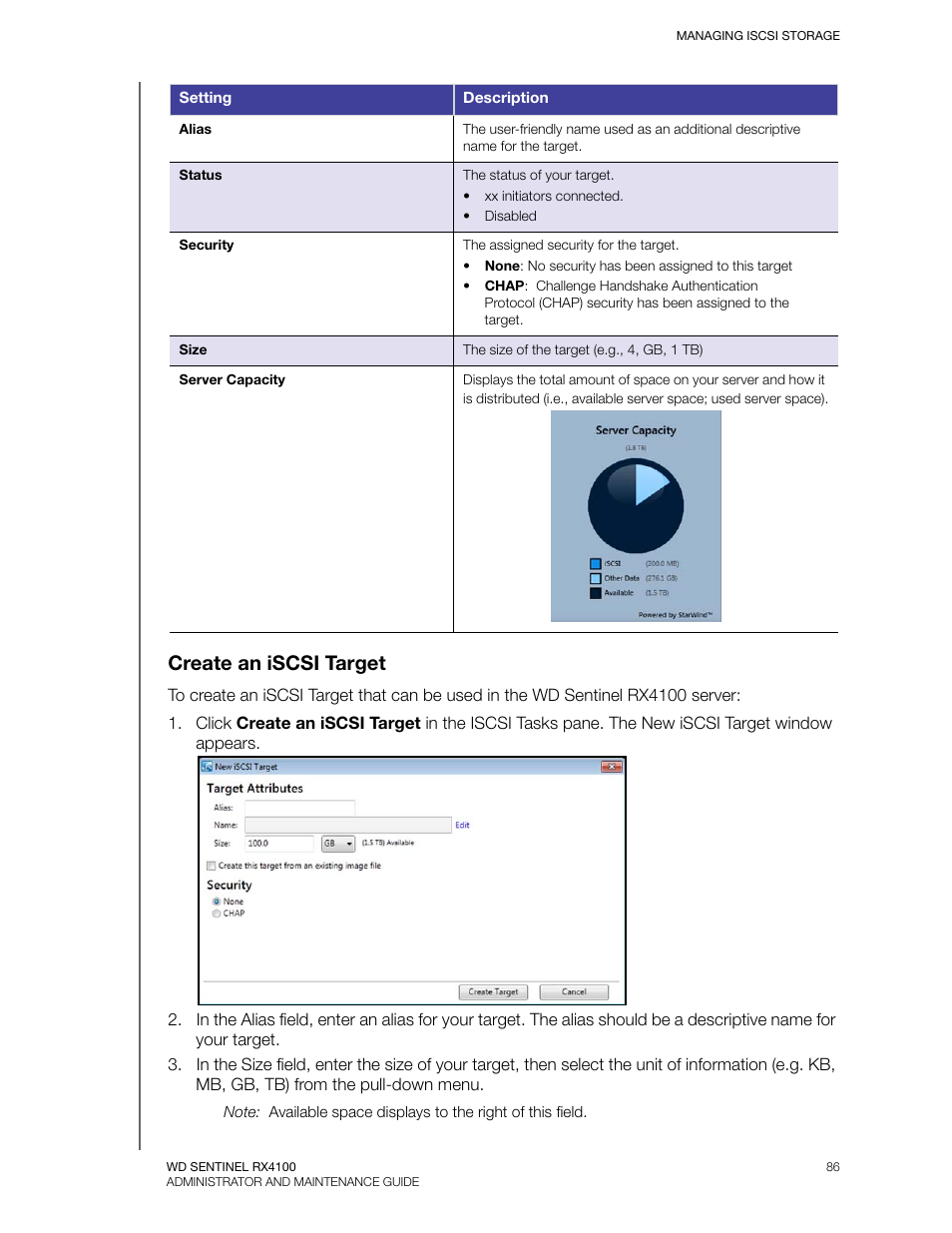 Create an iscsi target | Western Digital WD Sentinel RX4100 User Manual User Manual | Page 92 / 117