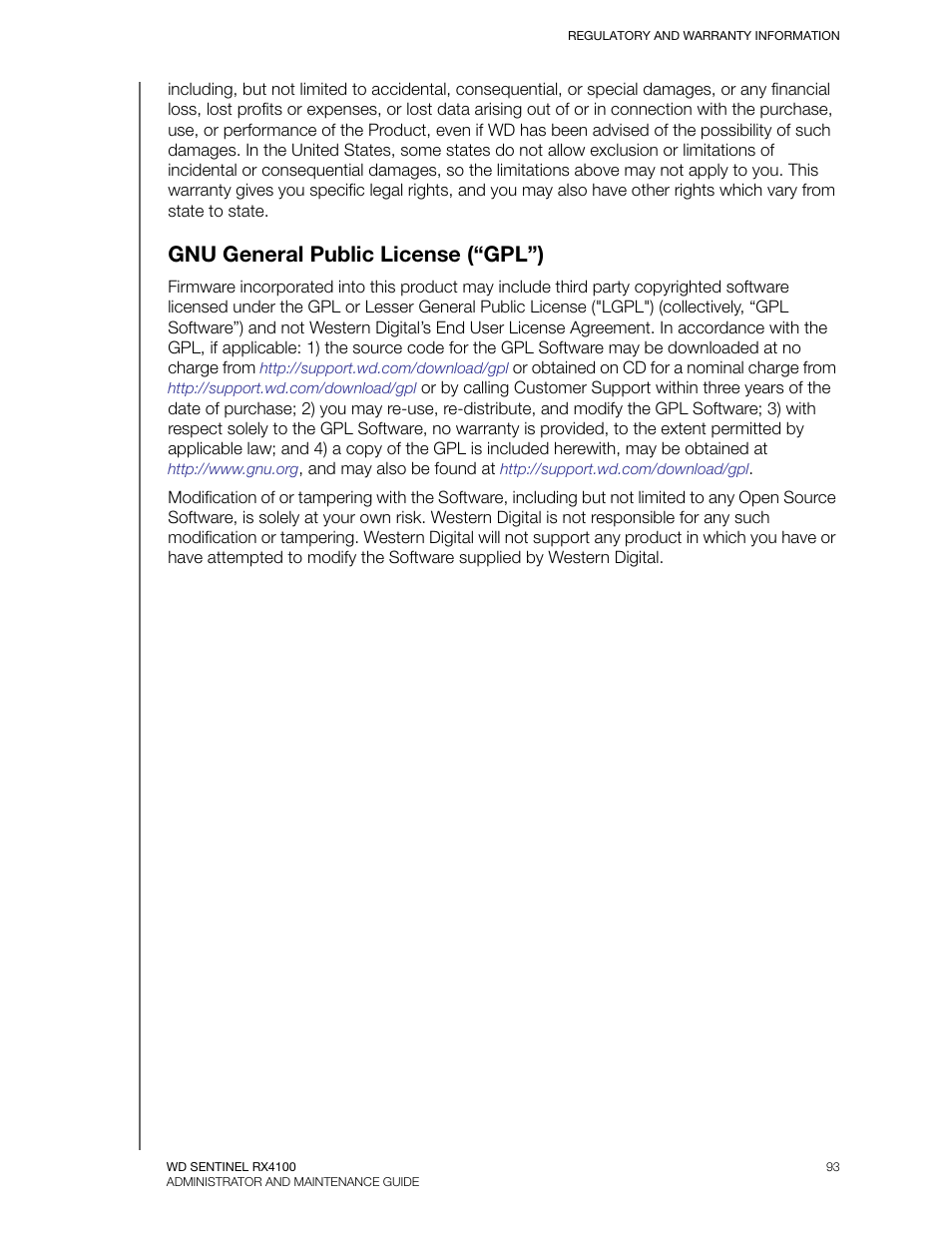 Gnu general public license (“gpl”) | Western Digital WD Sentinel RX4100 User Manual User Manual | Page 99 / 117