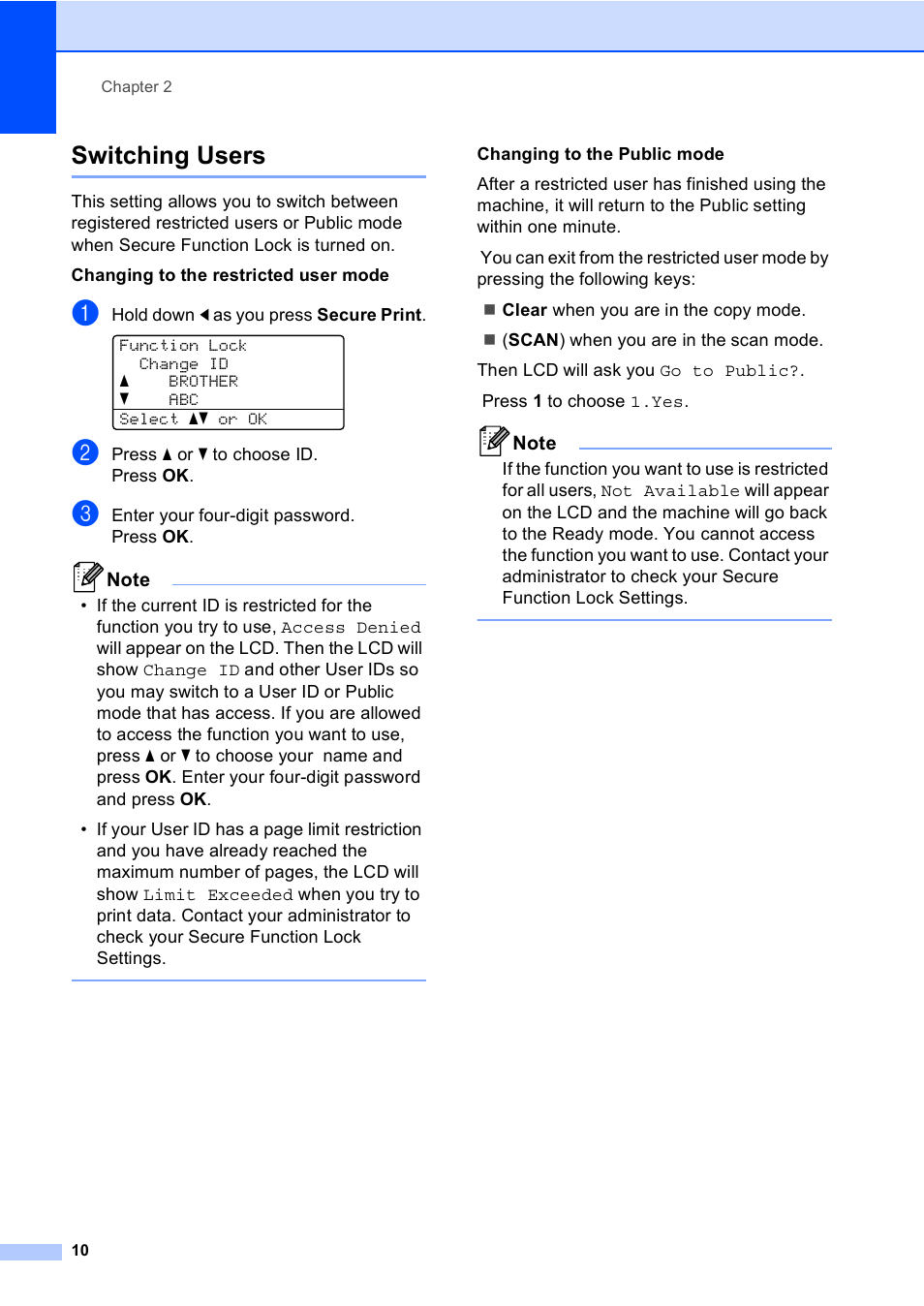 Switching users | Brother Printer/Copier DCP-8110DN User Manual | Page 14 / 50