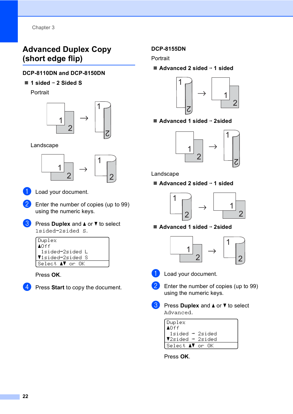 Advanced duplex copy (short edge flip) | Brother Printer/Copier DCP-8110DN User Manual | Page 26 / 50