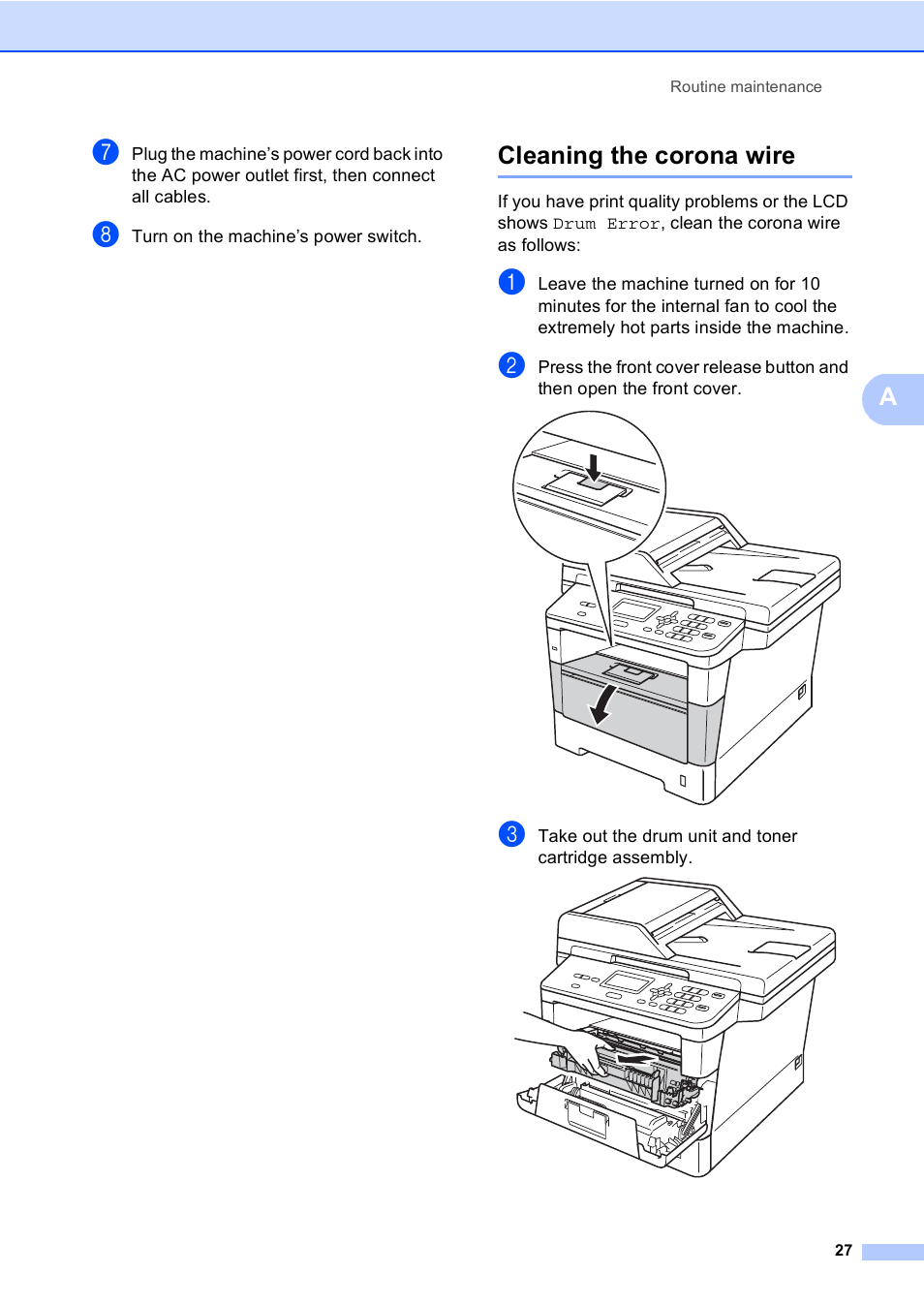 Cleaning the corona wire | Brother Printer/Copier DCP-8110DN User Manual | Page 31 / 50