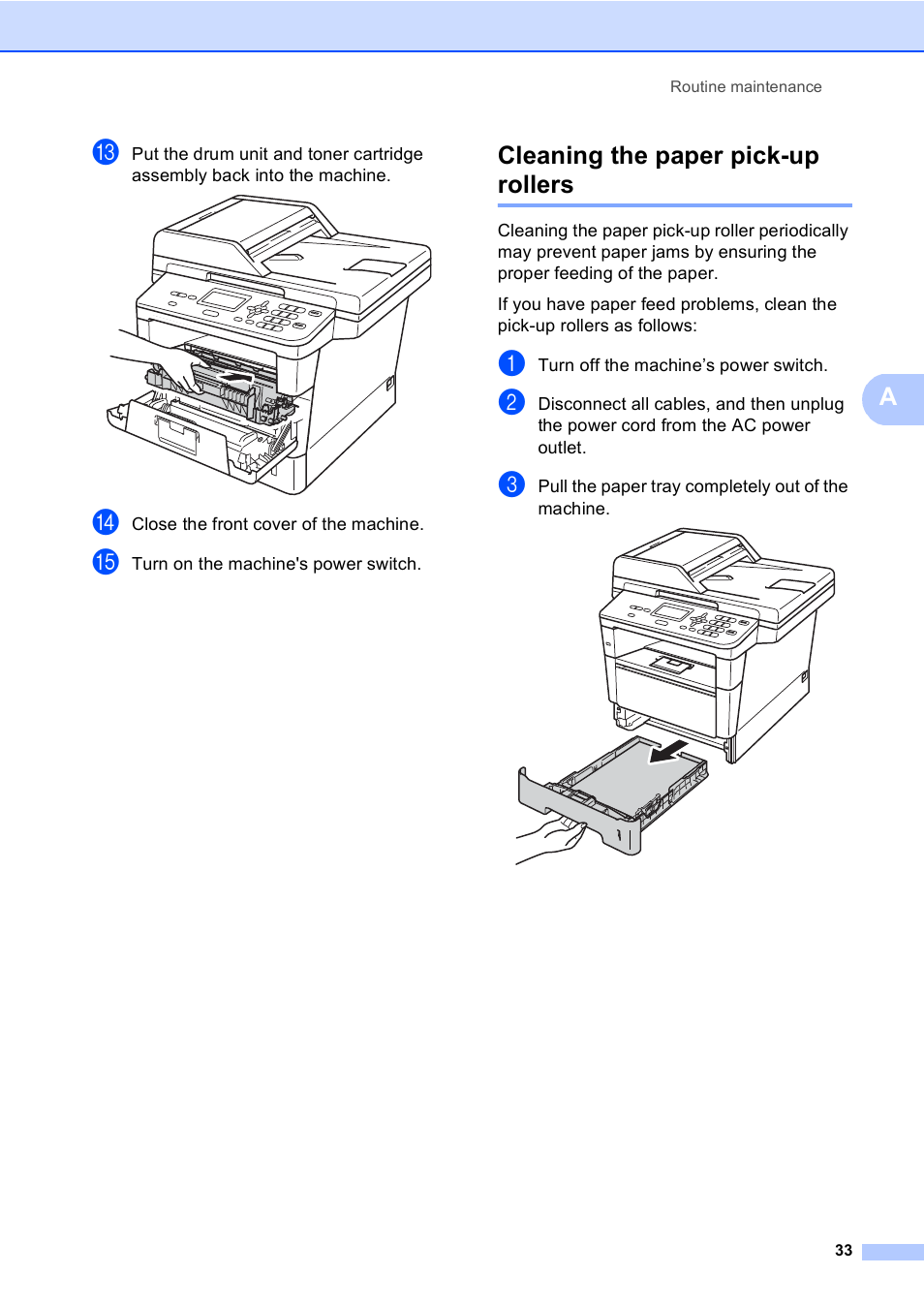 Cleaning the paper pick-up rollers | Brother Printer/Copier DCP-8110DN User Manual | Page 37 / 50