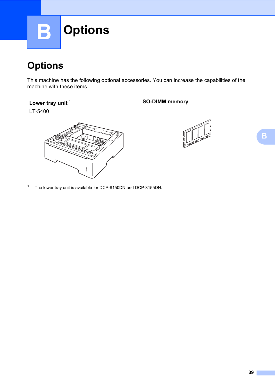 B options, Options | Brother Printer/Copier DCP-8110DN User Manual | Page 43 / 50