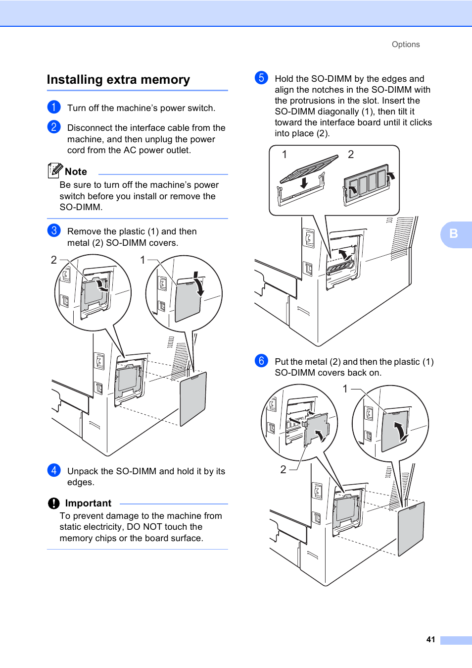 Installing extra memory, Installing extra memory uu | Brother Printer/Copier DCP-8110DN User Manual | Page 45 / 50