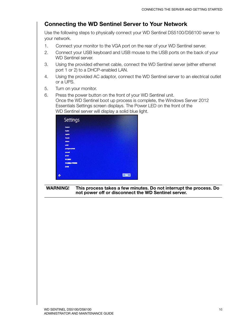 Connecting the wd sentinel server to your network | Western Digital WD Sentinel DS6100 Administrator and Maintenance Guide User Manual | Page 22 / 111