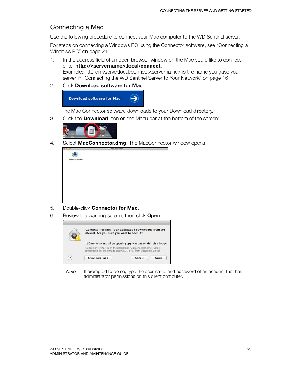 Connecting a mac | Western Digital WD Sentinel DS6100 Administrator and Maintenance Guide User Manual | Page 29 / 111