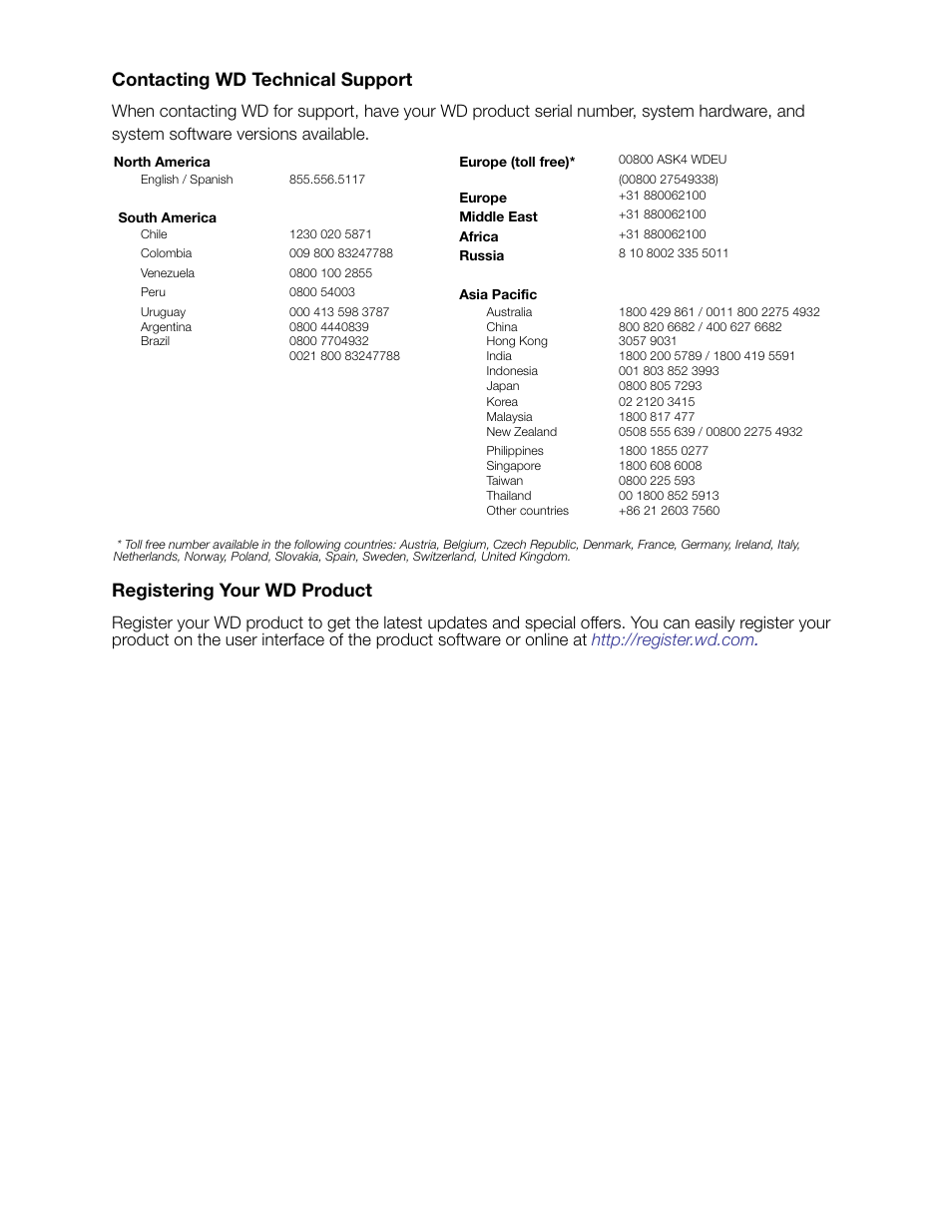 Contacting wd technical support, Registering your wd product | Western Digital WD Sentinel DS6100 Administrator and Maintenance Guide User Manual | Page 3 / 111