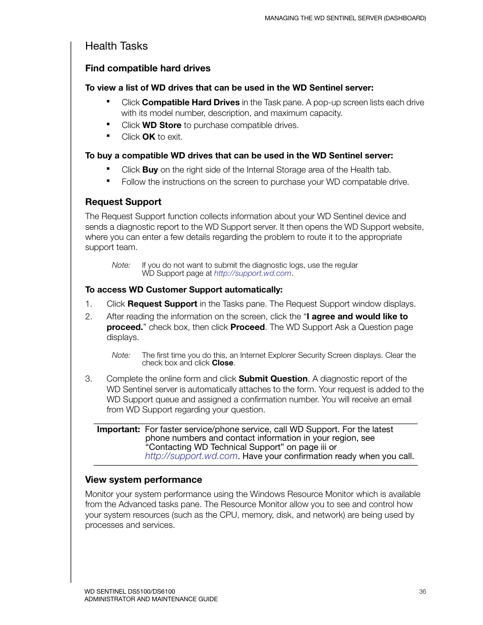 Health tasks | Western Digital WD Sentinel DS6100 Administrator and Maintenance Guide User Manual | Page 42 / 111