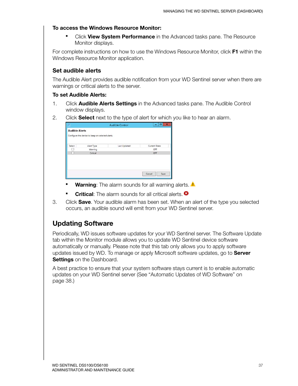 Updating software | Western Digital WD Sentinel DS6100 Administrator and Maintenance Guide User Manual | Page 43 / 111
