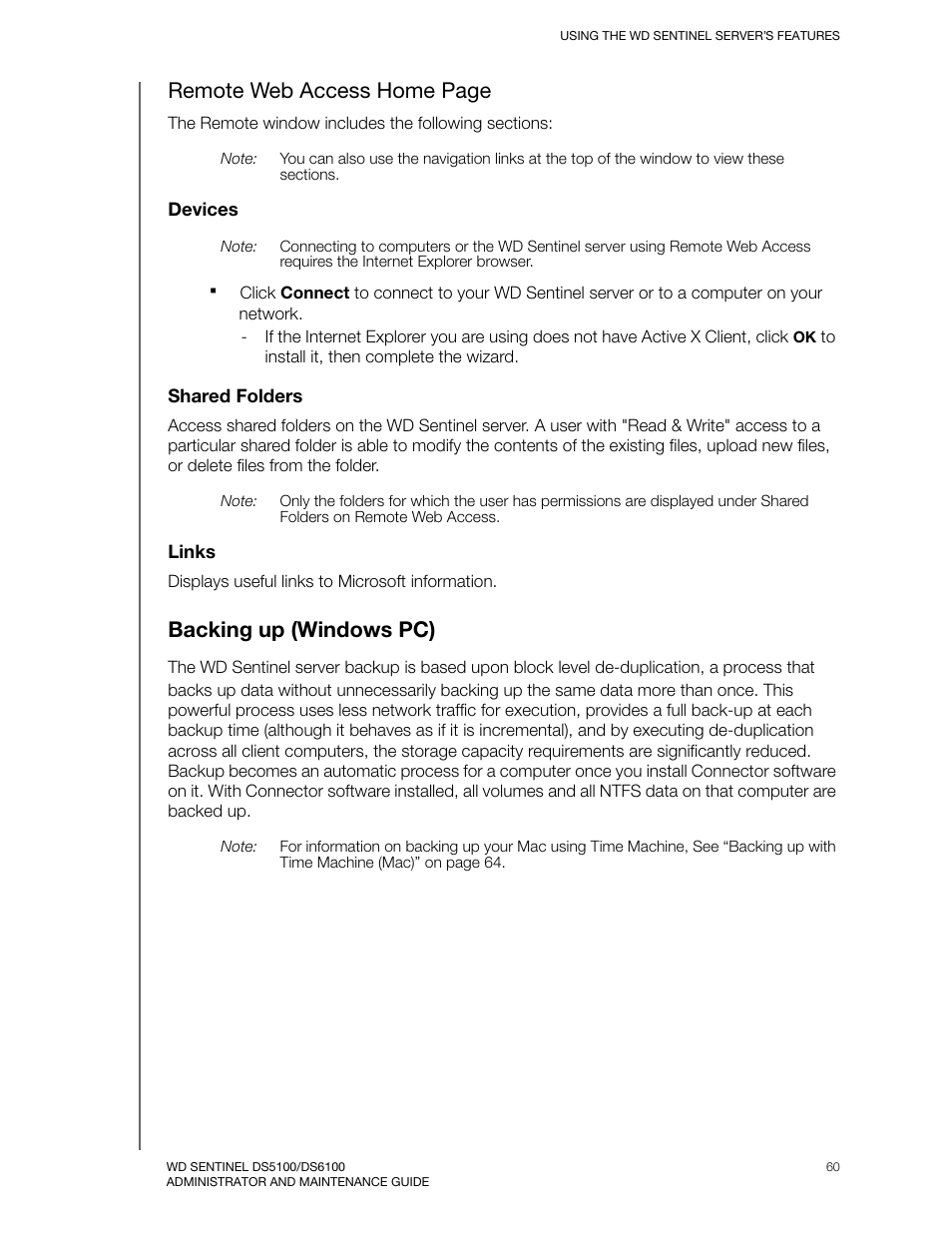 Backing up (windows pc), Remote web access home page | Western Digital WD Sentinel DS6100 Administrator and Maintenance Guide User Manual | Page 66 / 111