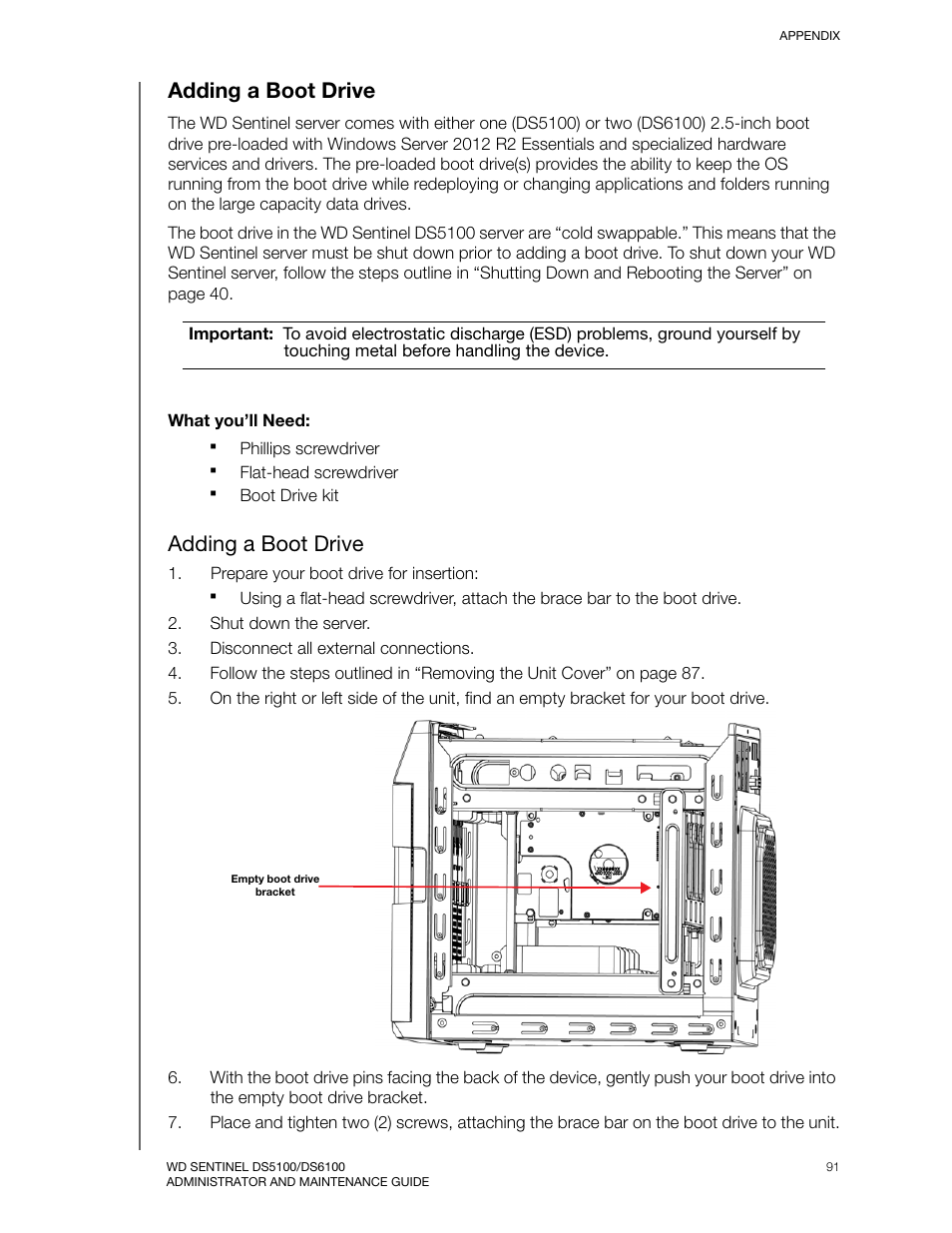 Adding a boot drive | Western Digital WD Sentinel DS6100 Administrator and Maintenance Guide User Manual | Page 97 / 111