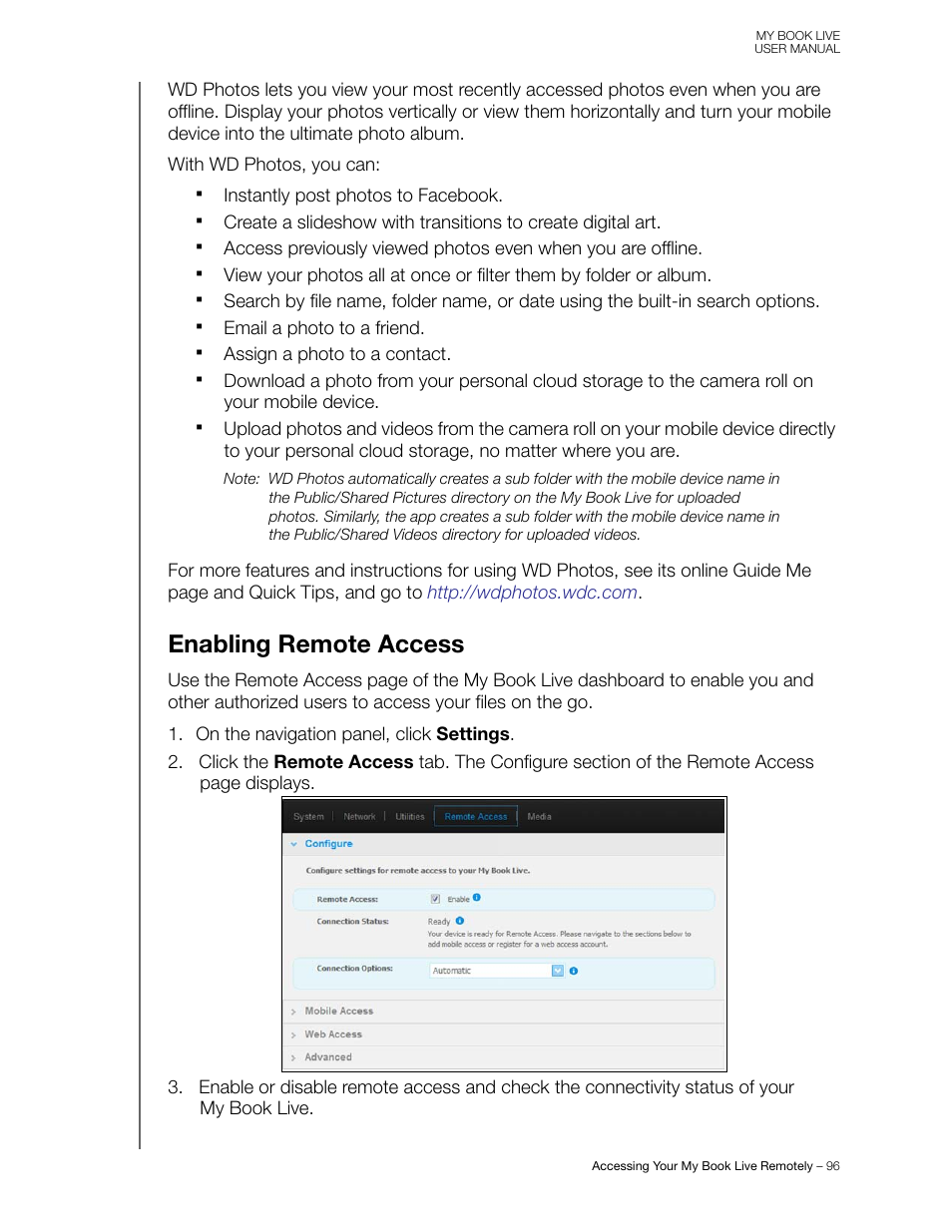 Enabling remote access | Western Digital My Book Live User Manual User Manual | Page 101 / 146