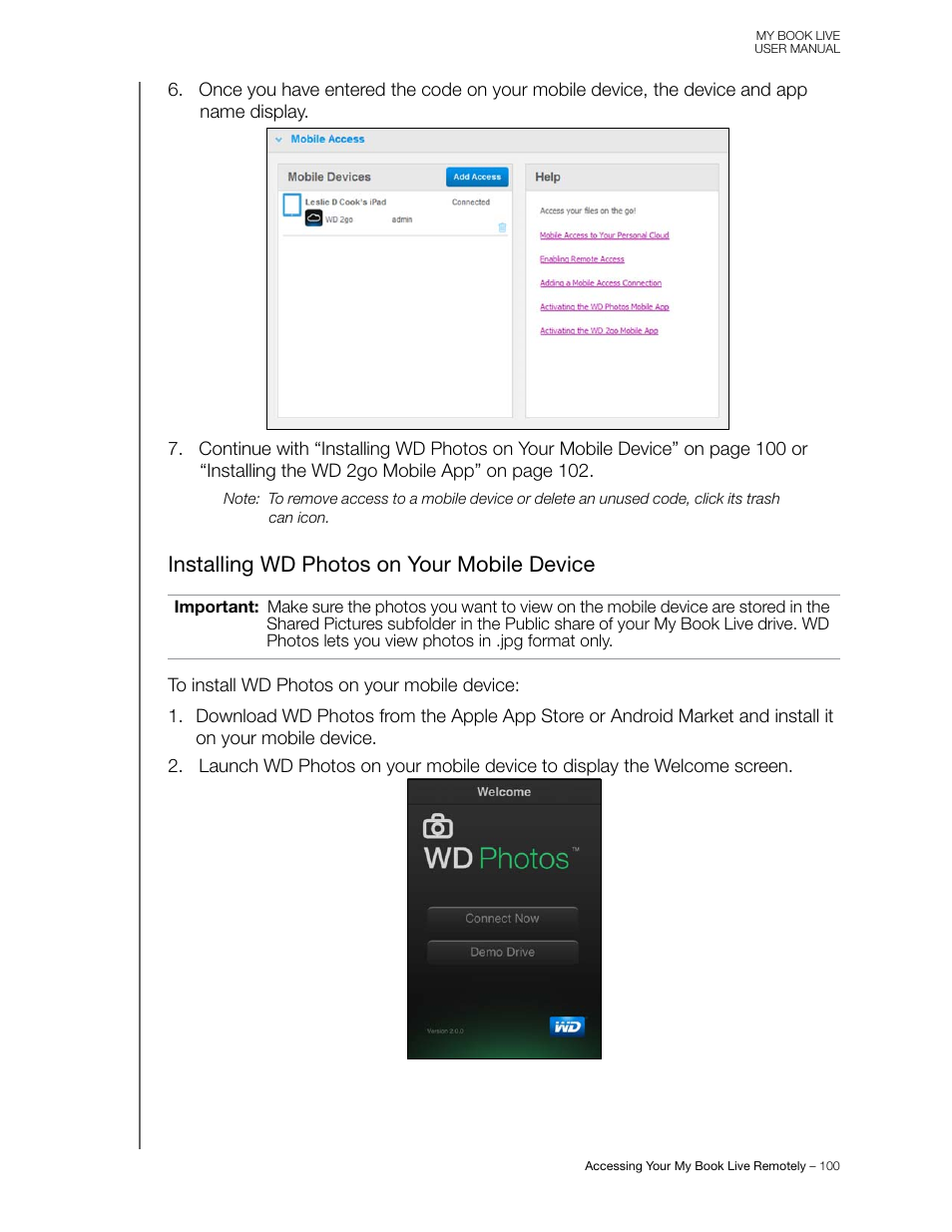 Installing wd photos on your mobile device | Western Digital My Book Live User Manual User Manual | Page 105 / 146